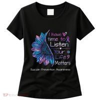 Suicide Prevention Awareness Sunflower Teal & Purple Ribbon Women's T-Shirt thumb 0