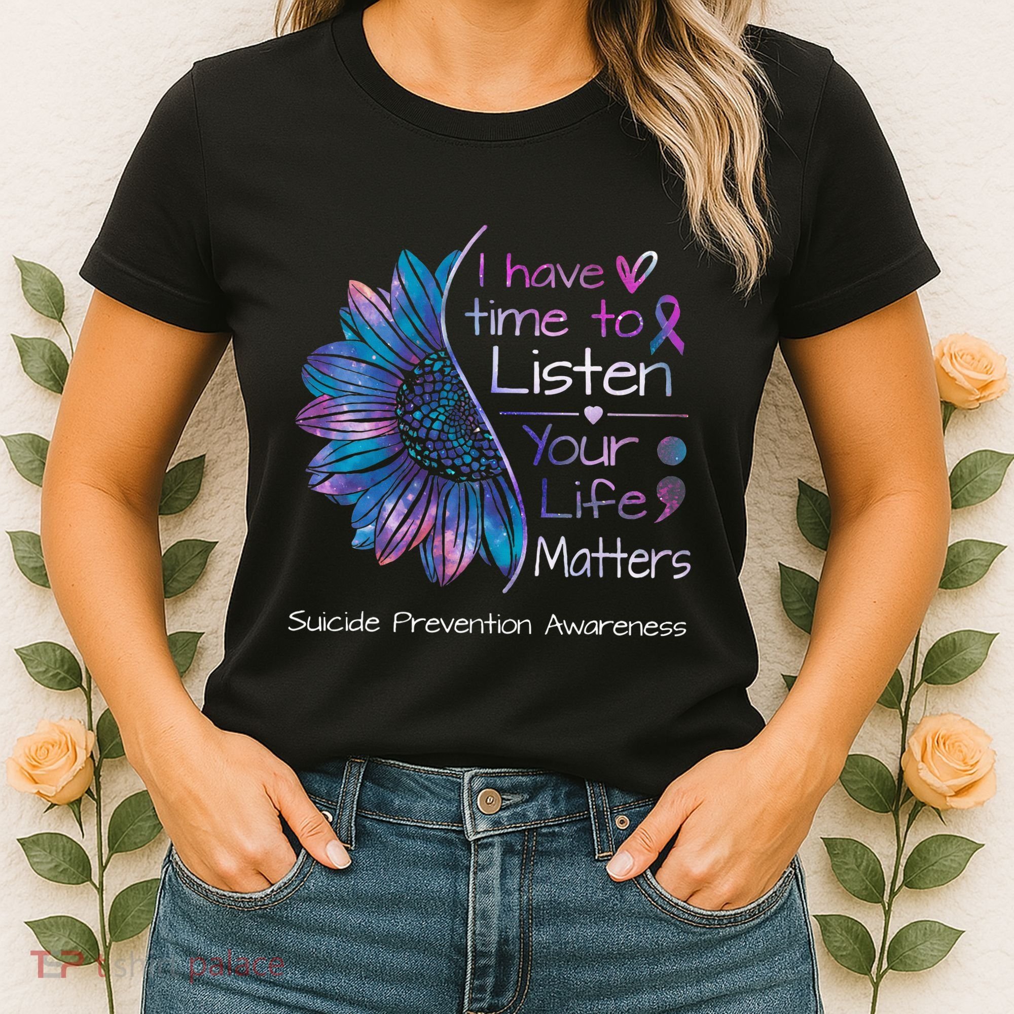 Suicide Prevention Awareness Sunflower Teal & Purple Ribbon Women's T-Shirt