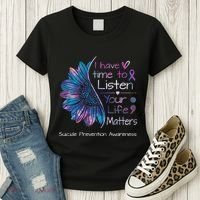 Suicide Prevention Awareness Sunflower Teal & Purple Ribbon Women's T-Shirt thumb 3
