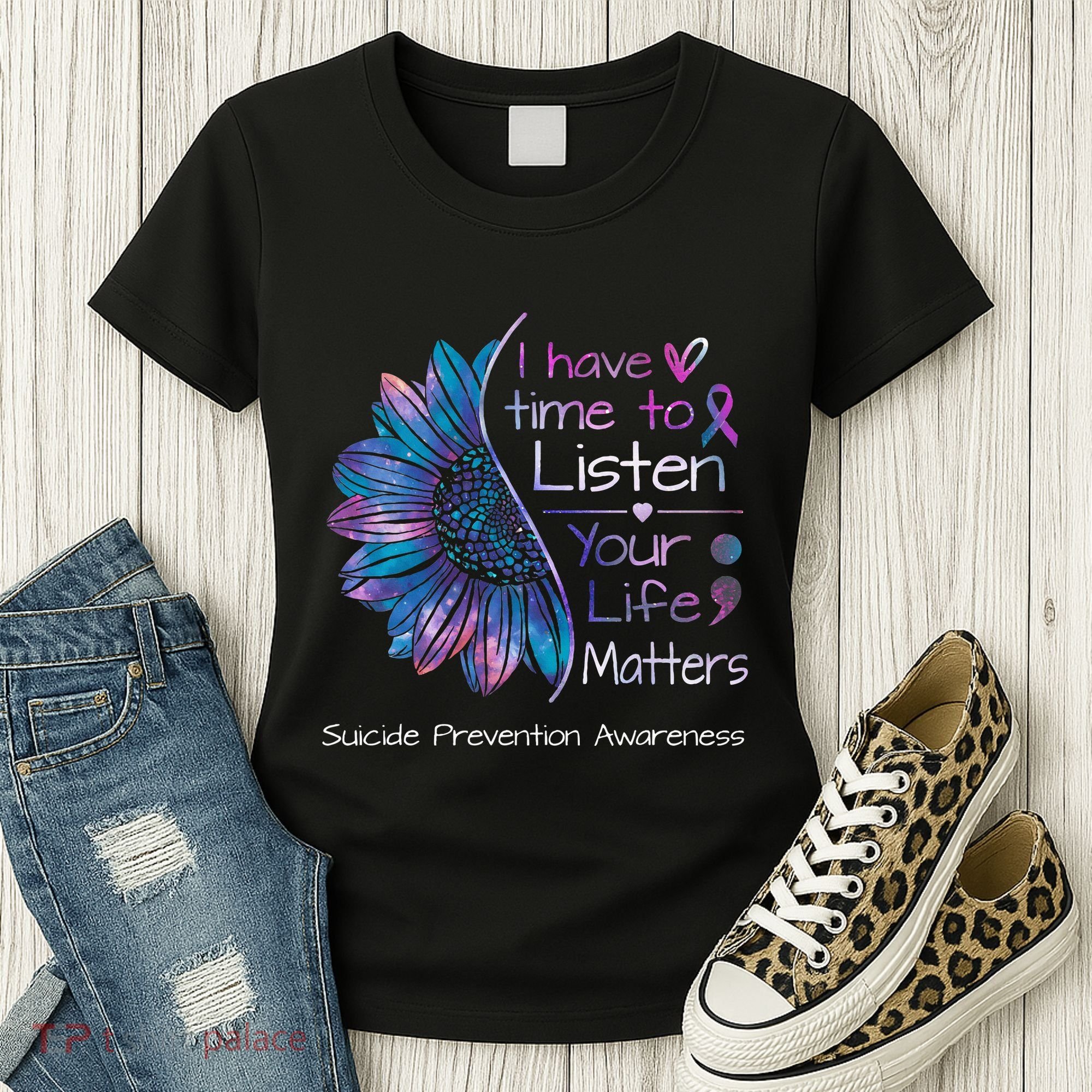 Suicide Prevention Awareness Sunflower Teal & Purple Ribbon Women's T-Shirt