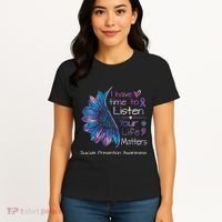 Suicide Prevention Awareness Sunflower Teal & Purple Ribbon Women's T-Shirt thumb 4
