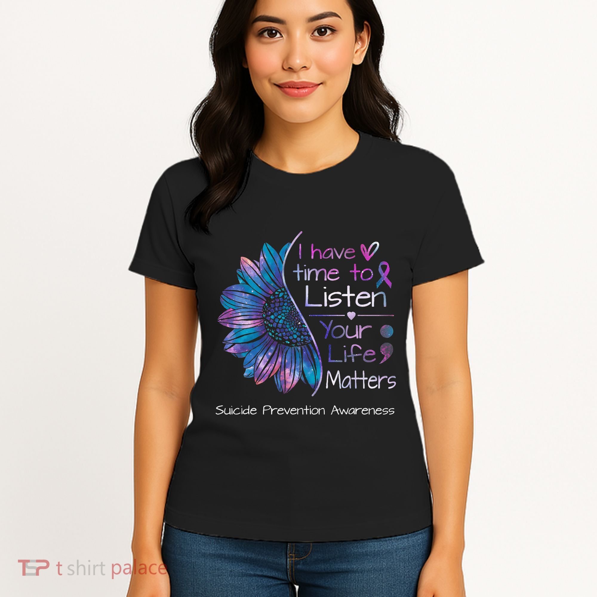 Suicide Prevention Awareness Sunflower Teal & Purple Ribbon Women's T-Shirt