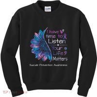 Suicide Prevention Awareness Sunflower Teal & Purple Ribbon Kids Sweatshirt thumb 0