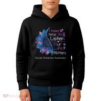 Suicide Prevention Awareness Sunflower Teal & Purple Ribbon Kids Hoodie thumb 4