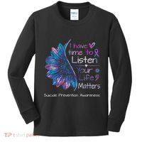 Suicide Prevention Awareness Sunflower Teal & Purple Ribbon Kids Long Sleeve Shirt thumb 0