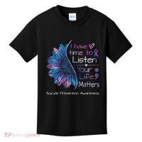 Suicide Prevention Awareness Sunflower Teal & Purple Ribbon Kids T-Shirt thumb 0