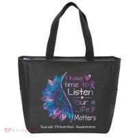 Suicide Prevention Awareness Sunflower Teal & Purple Ribbon Tote Bag thumb 0