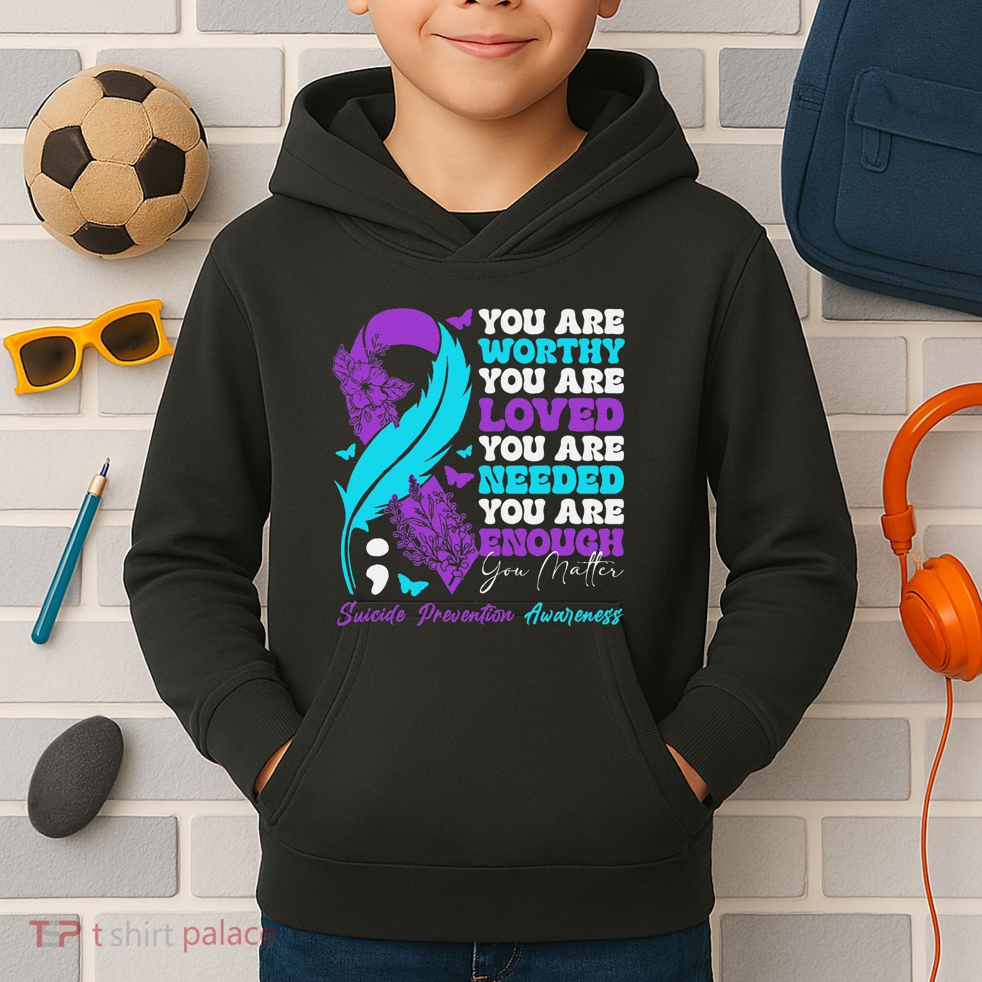 Suicide Prevention Awareness Positive Motivational Support Gift Kids Hoodie
