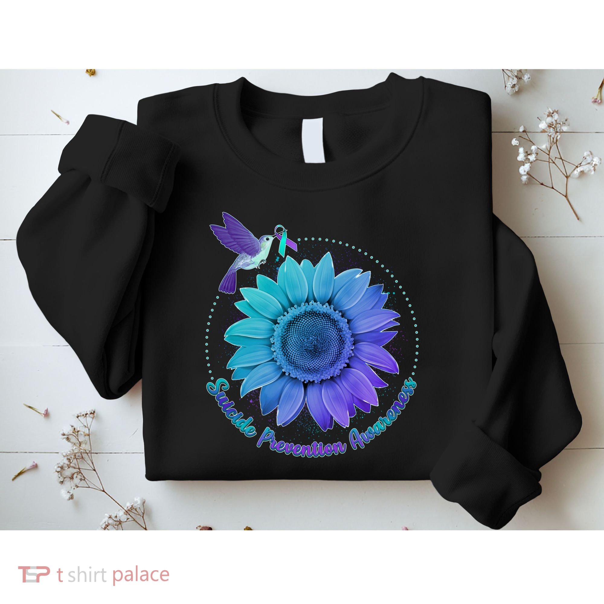 Suicide Prevention Awareness Hummingbird Flower Sweatshirt
