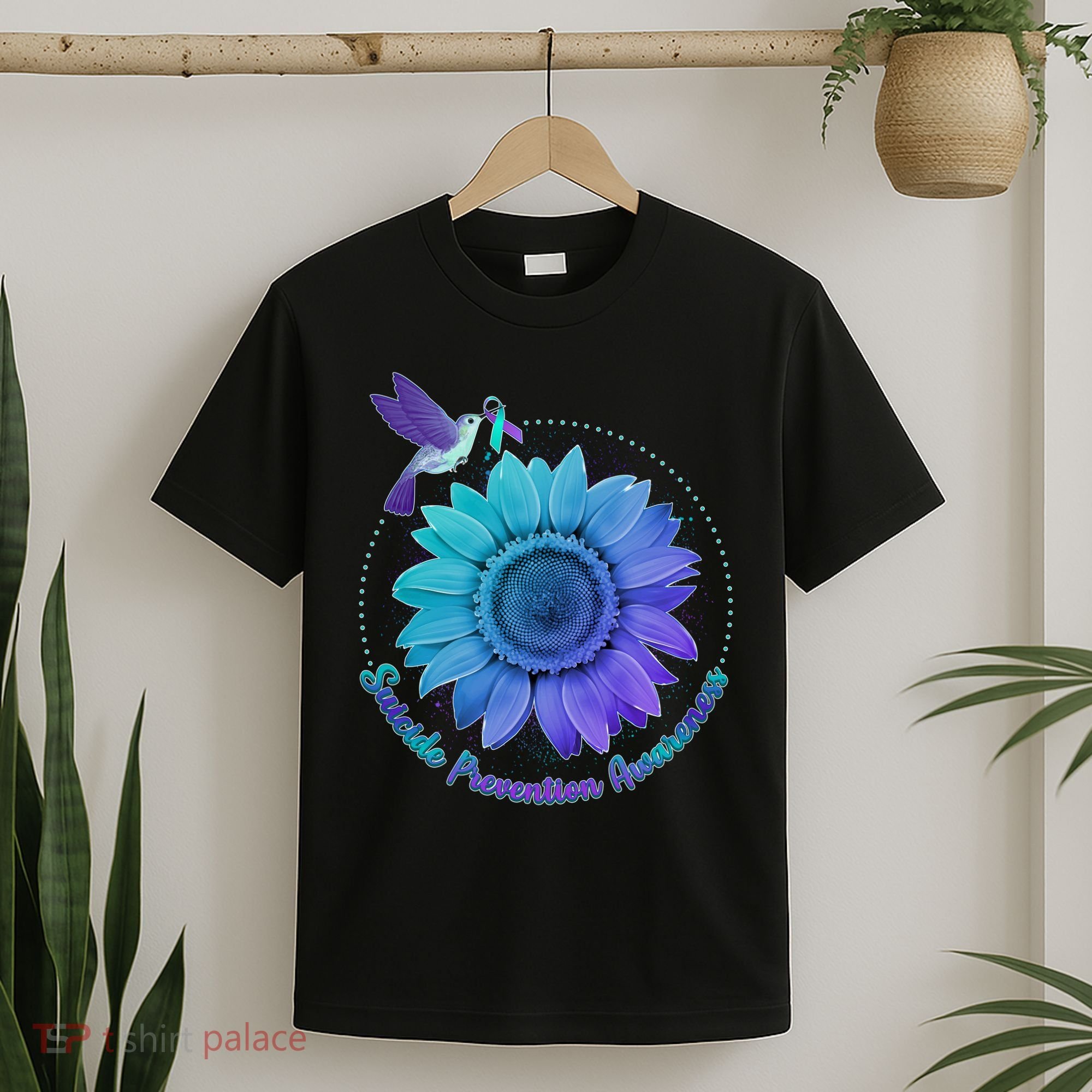 Suicide Prevention Awareness Hummingbird Flower T-Shirt