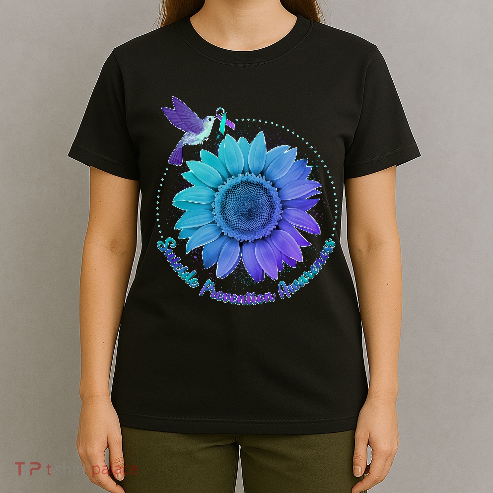 Suicide Prevention Awareness Hummingbird Flower T-Shirt