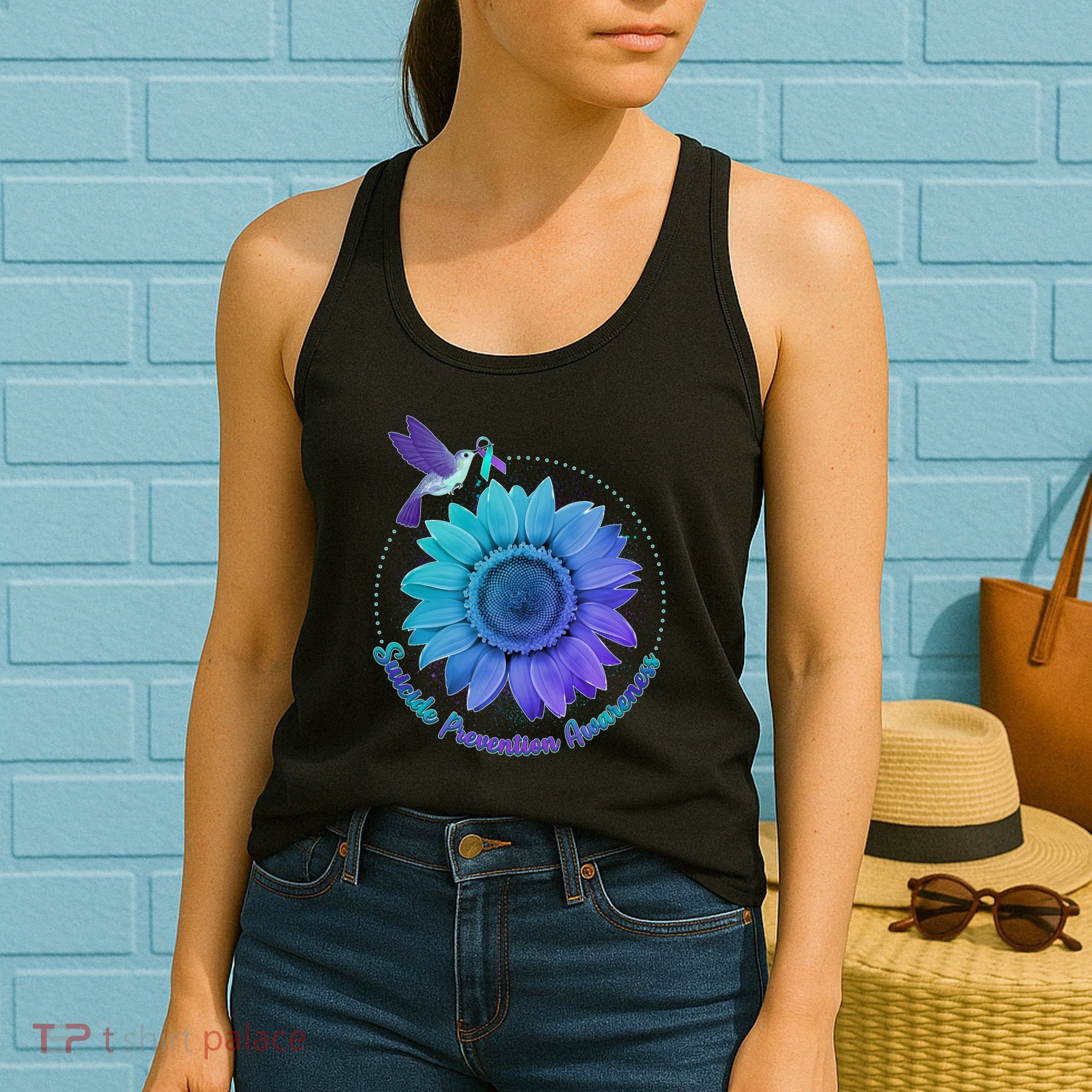 Suicide Prevention Awareness Hummingbird Flower Women's Tank Top