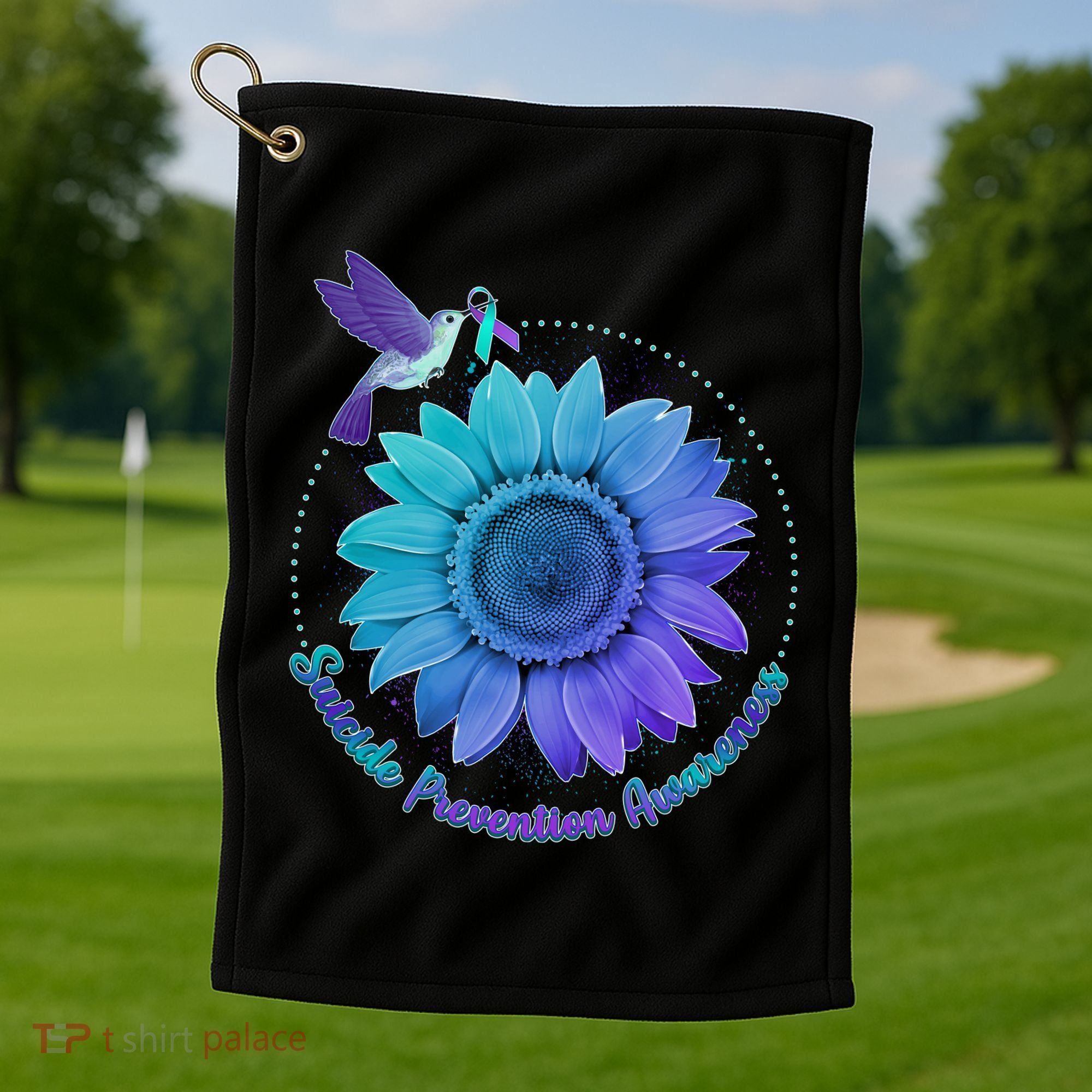 Suicide Prevention Awareness Hummingbird Flower Golf Towel
