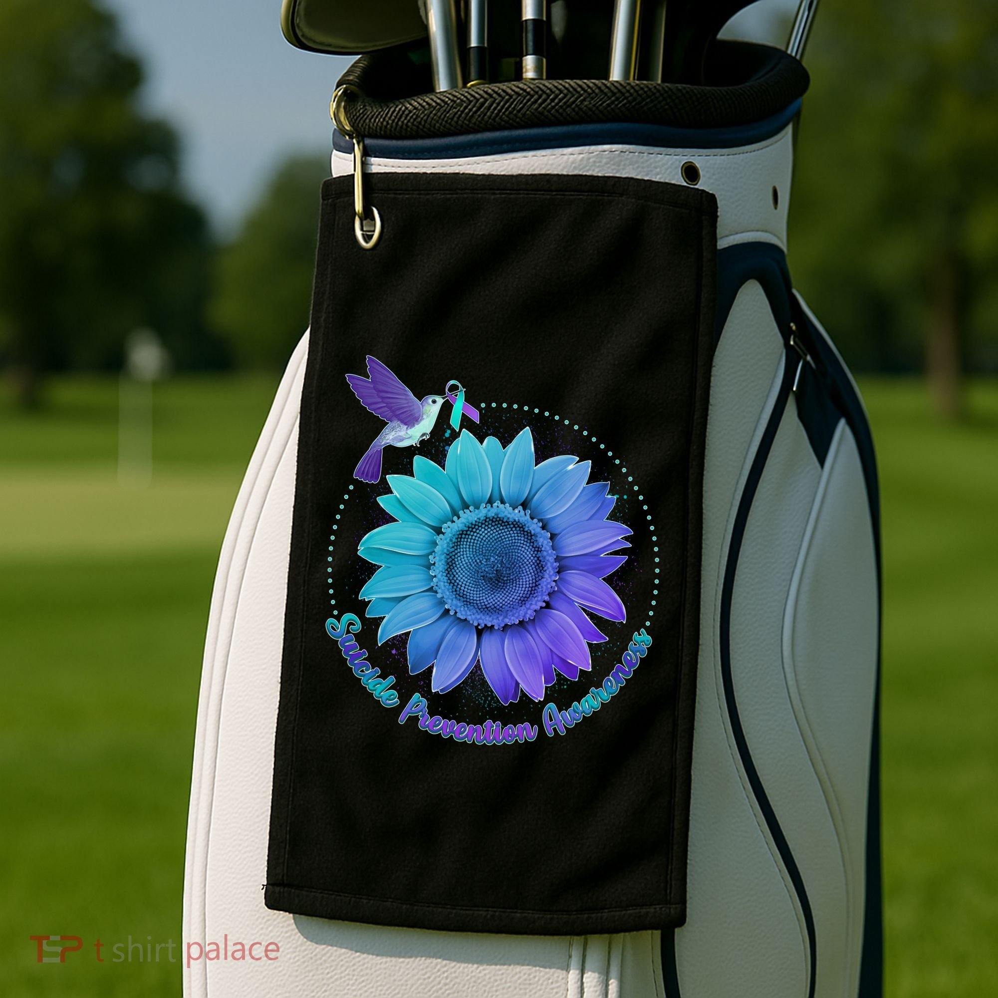 Suicide Prevention Awareness Hummingbird Flower Golf Towel