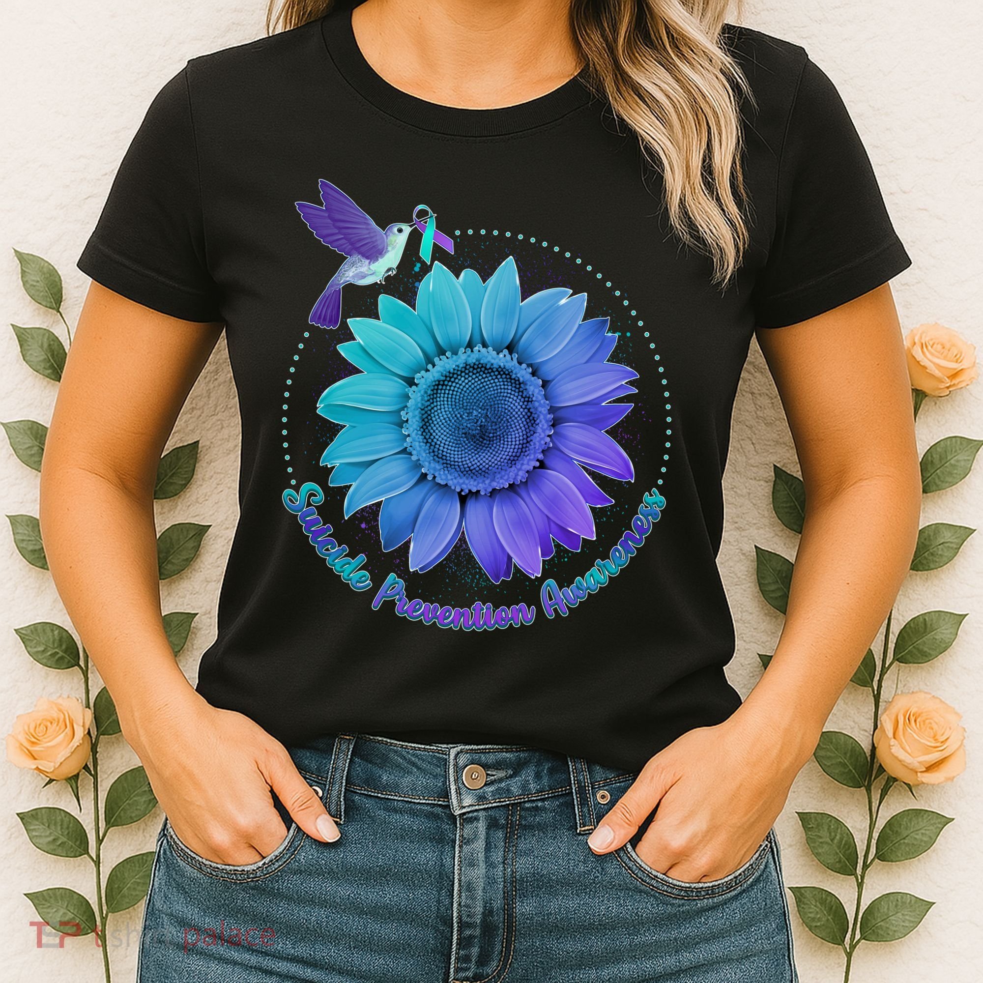 Suicide Prevention Awareness Hummingbird Flower Women's T-Shirt