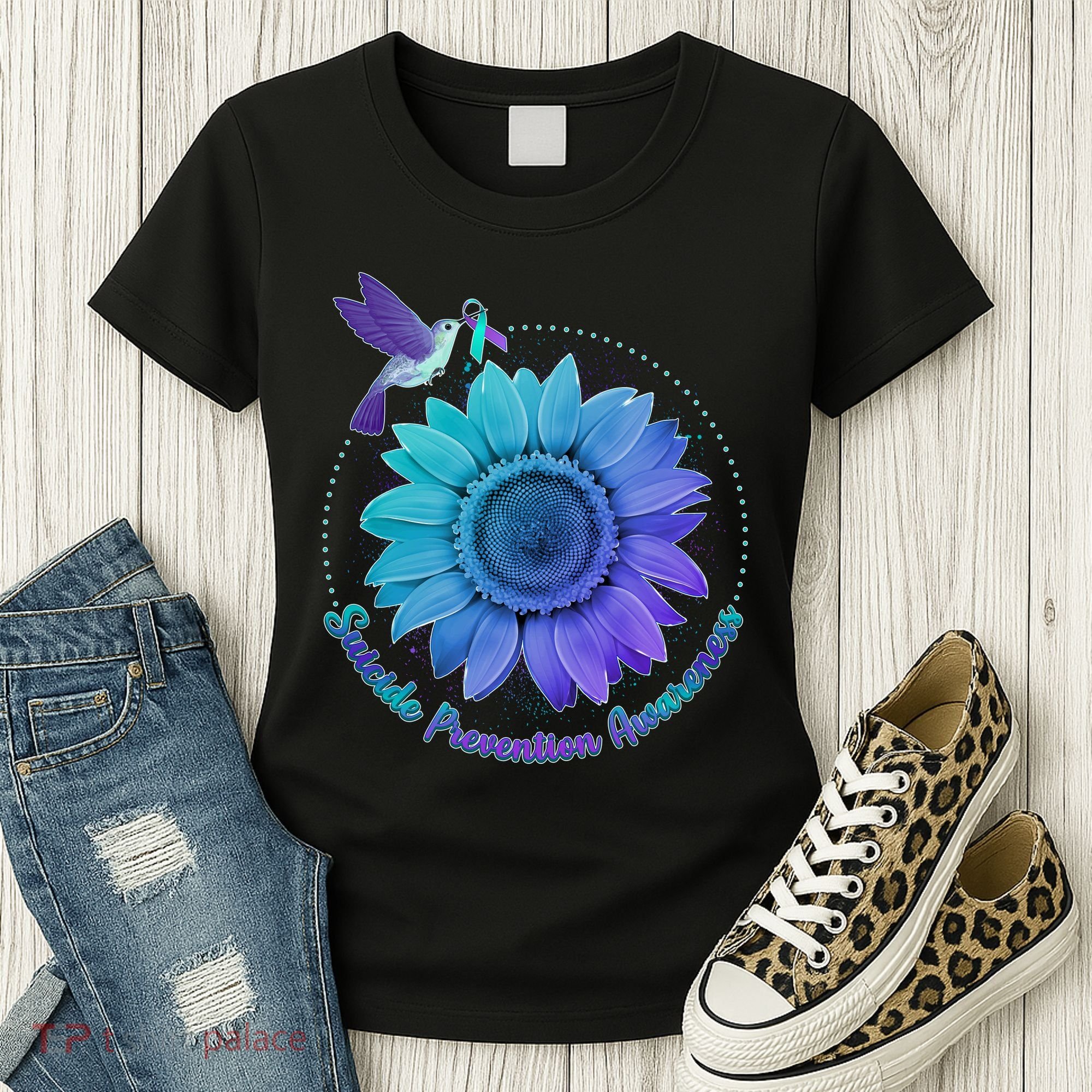 Suicide Prevention Awareness Hummingbird Flower Women's T-Shirt