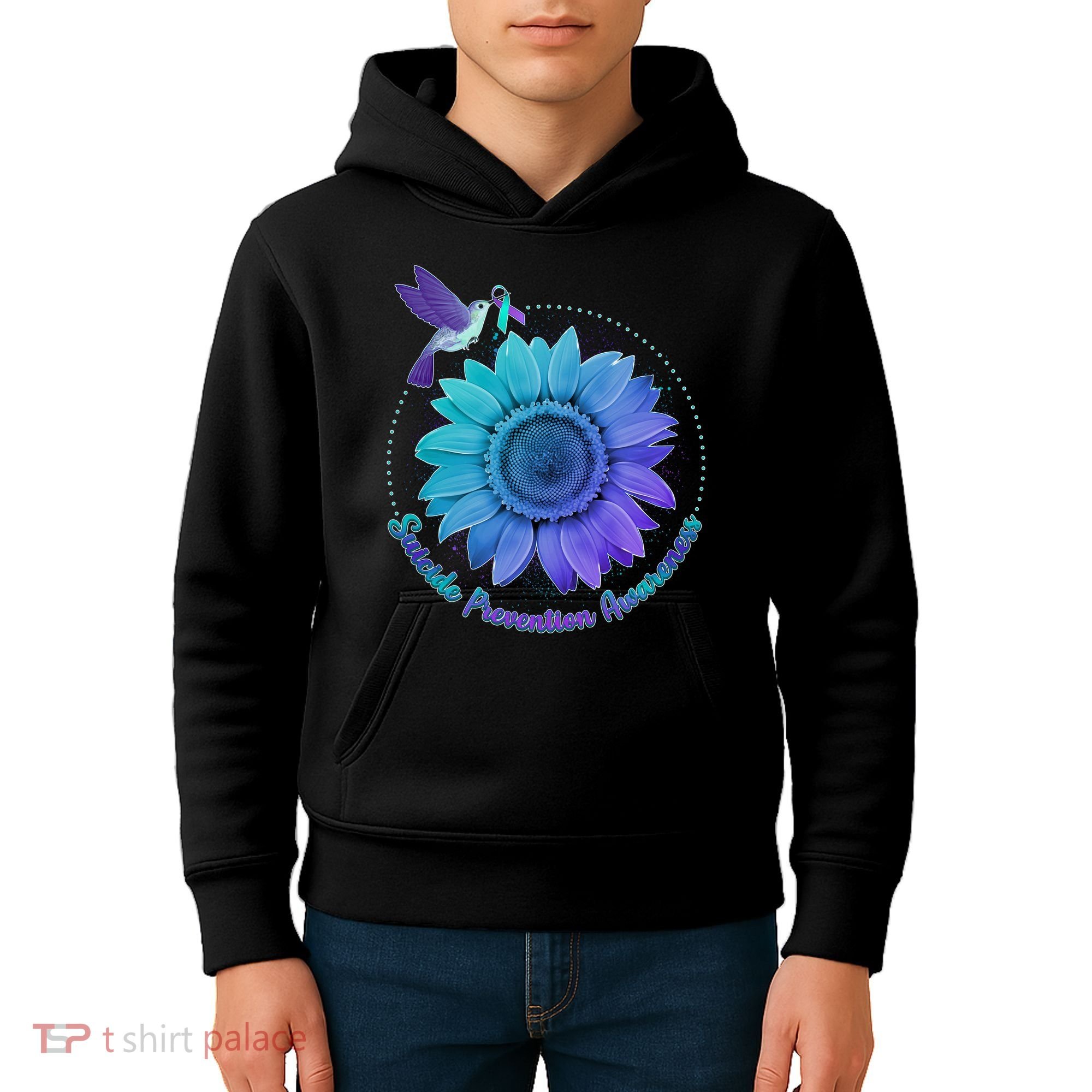 Suicide Prevention Awareness Hummingbird Flower Kids Hoodie