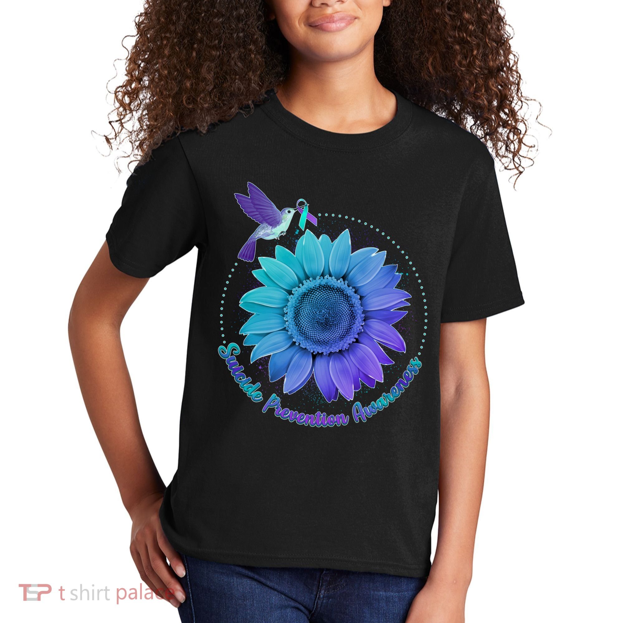 Suicide Prevention Awareness Hummingbird Flower Kids T-Shirt
