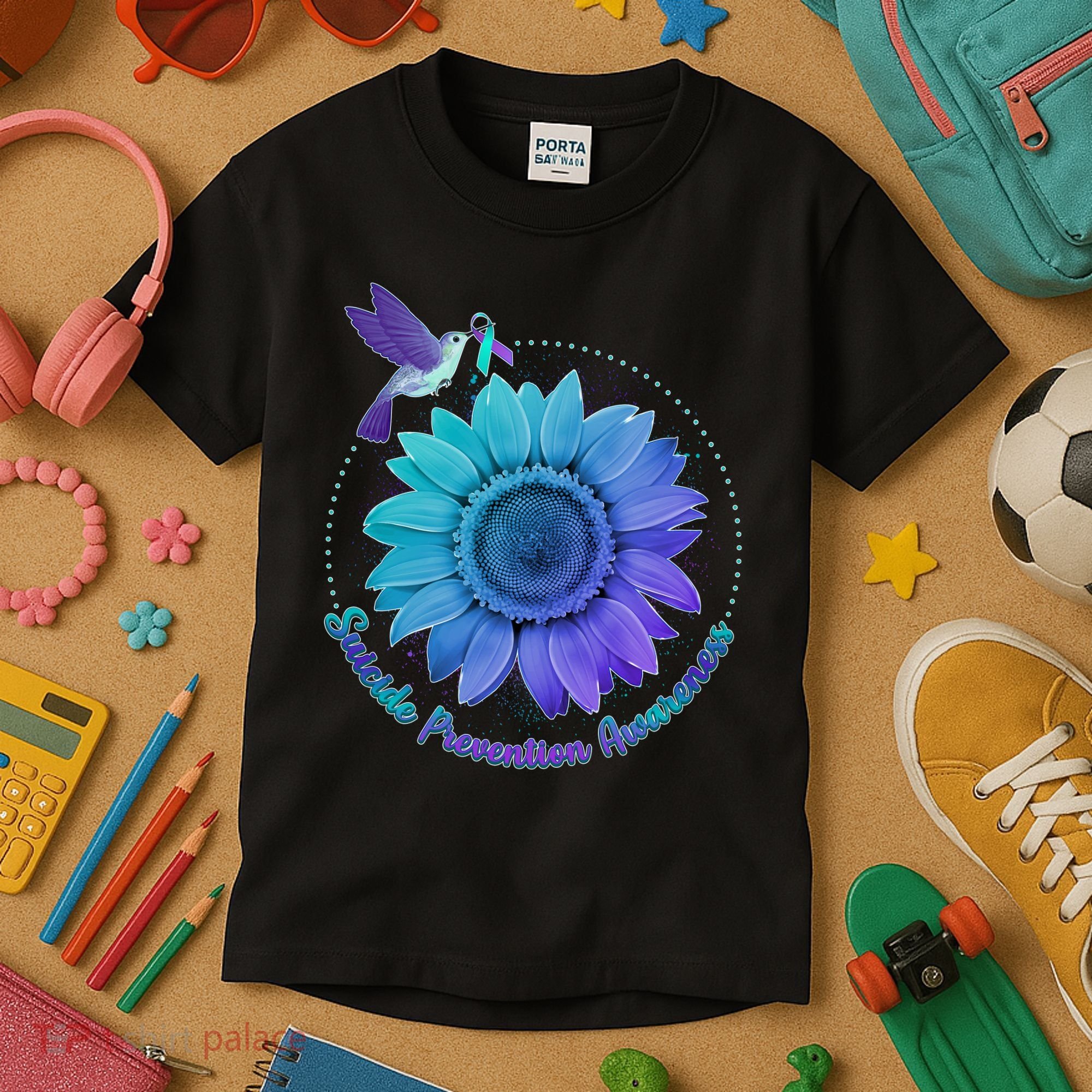 Suicide Prevention Awareness Hummingbird Flower Kids T-Shirt