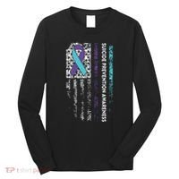 Suicide Prevention Awareness Ribbon American Flag Long Sleeve Shirt thumb 0