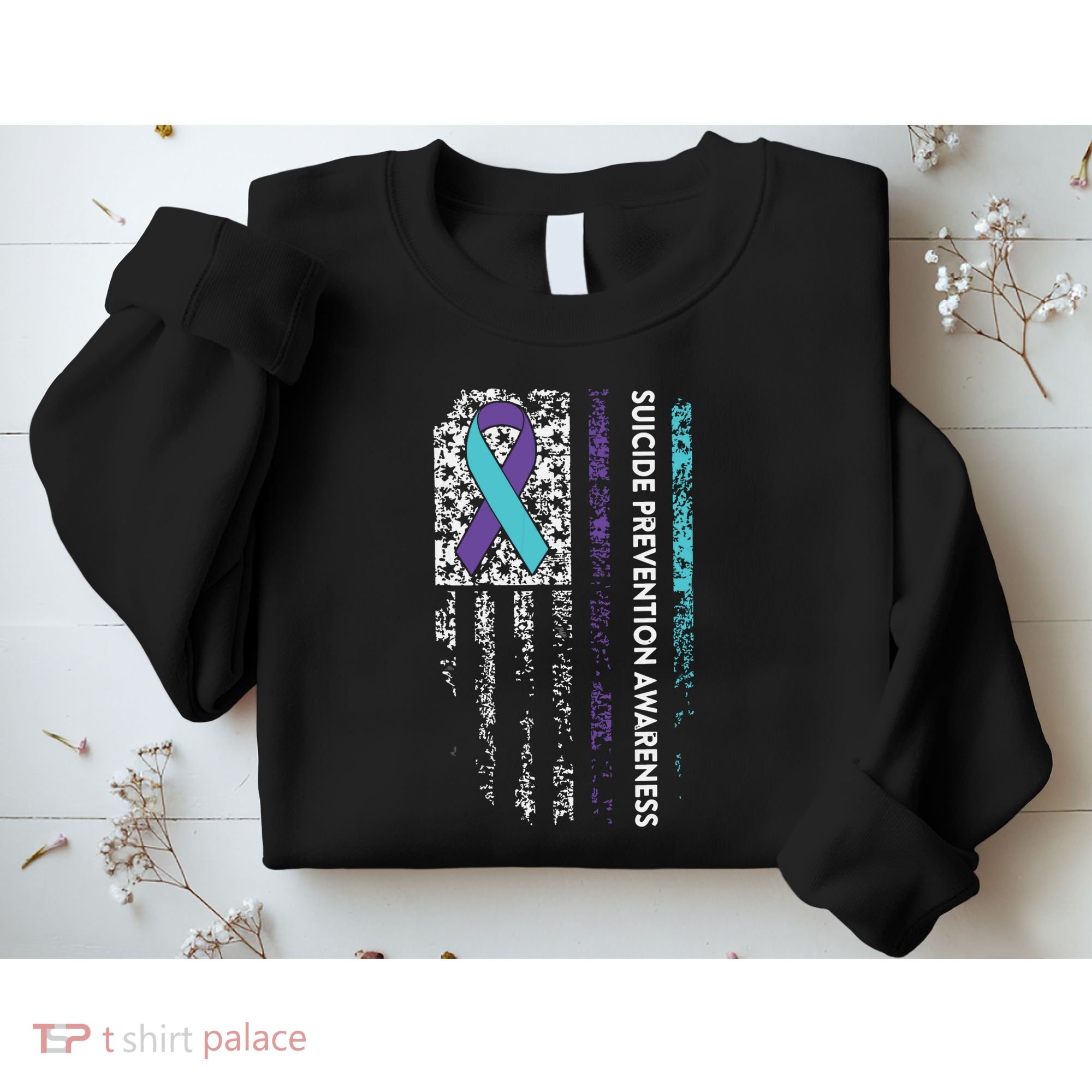 Suicide Prevention Awareness Ribbon American Flag Sweatshirt