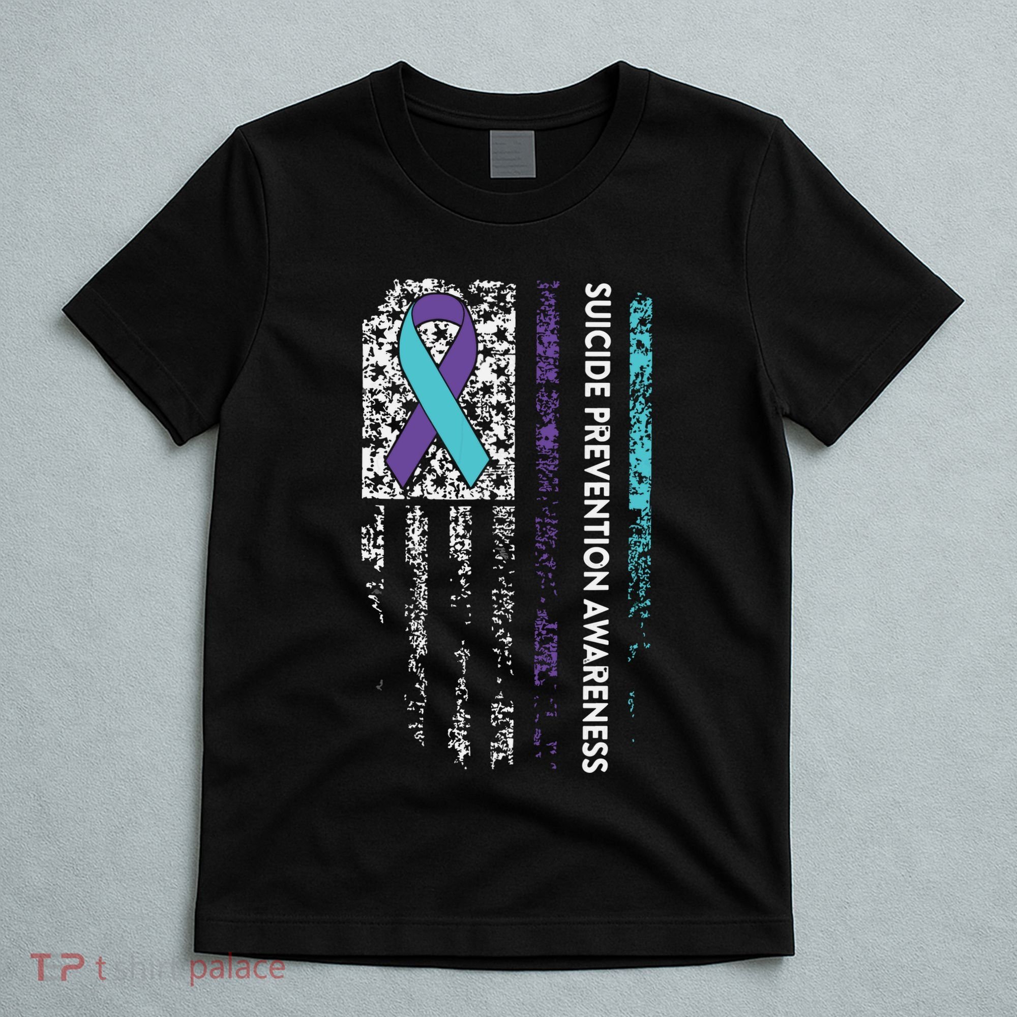 Suicide Prevention Awareness Ribbon American Flag T-Shirt