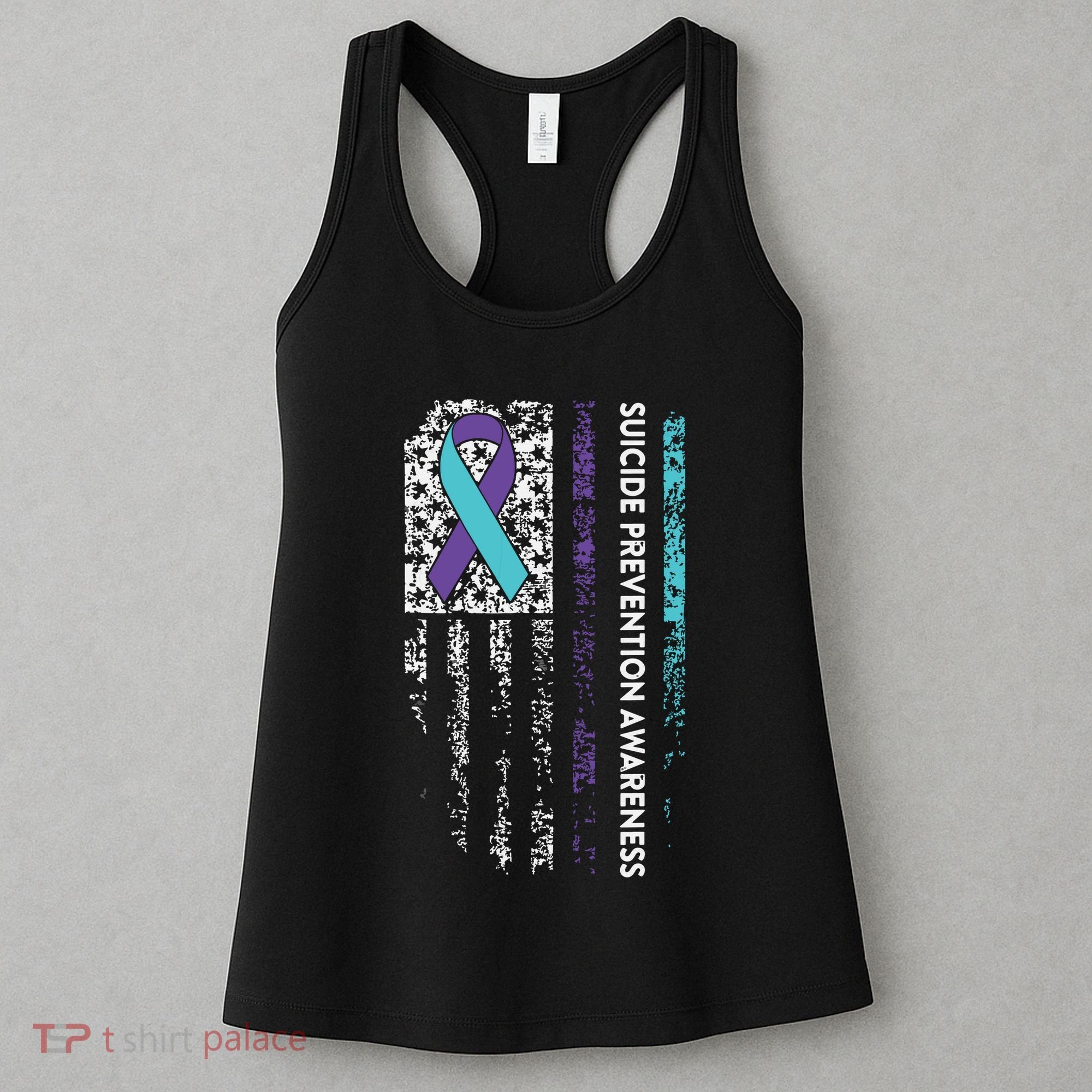 Suicide Prevention Awareness Ribbon American Flag Women's Tank Top