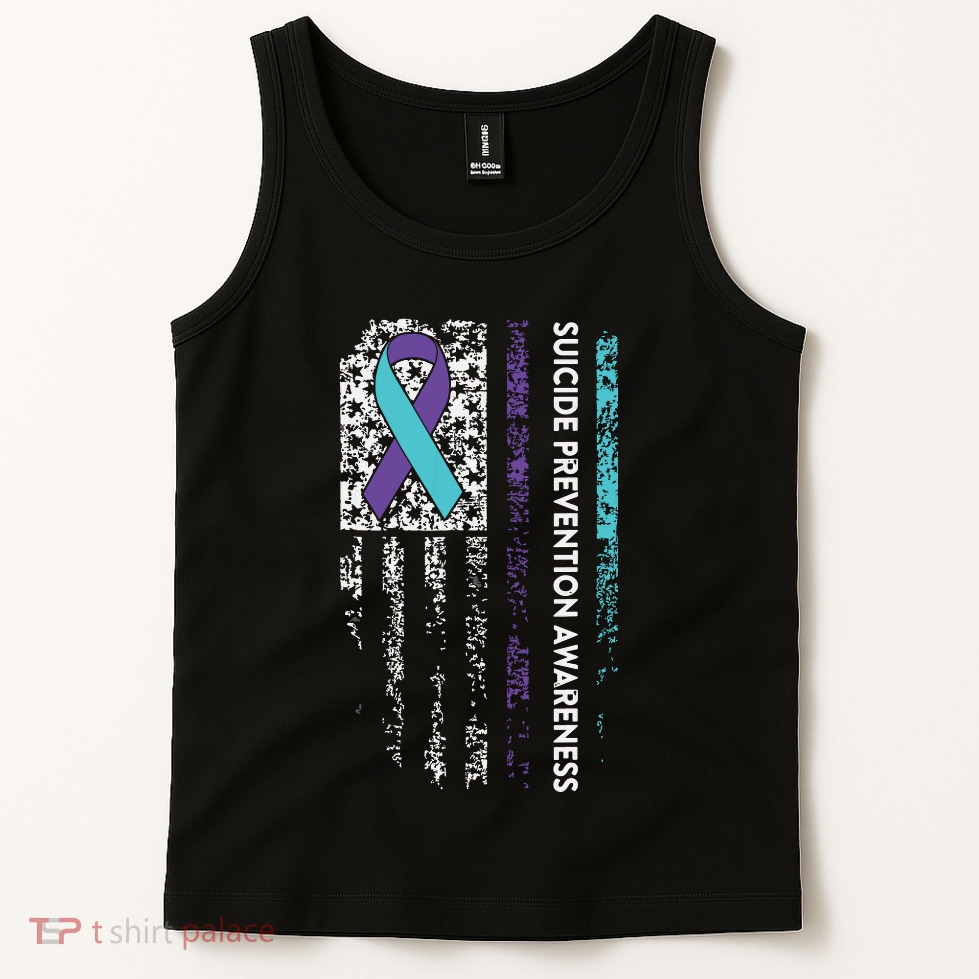 Suicide Prevention Awareness Ribbon American Flag Tank Top