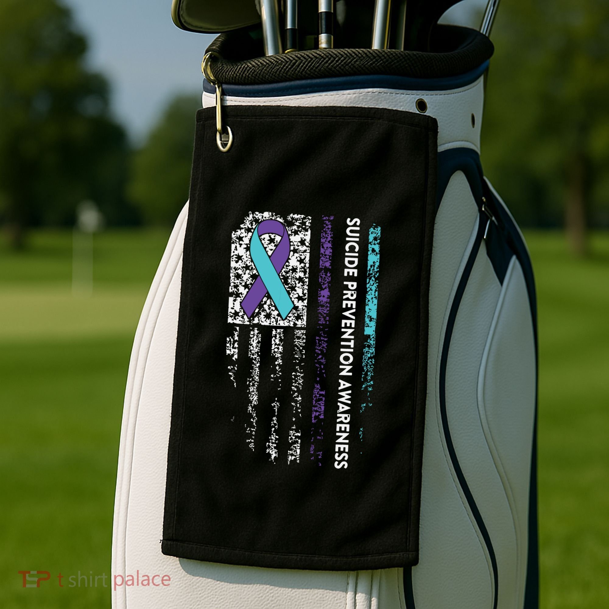 Suicide Prevention Awareness Ribbon American Flag Golf Towel