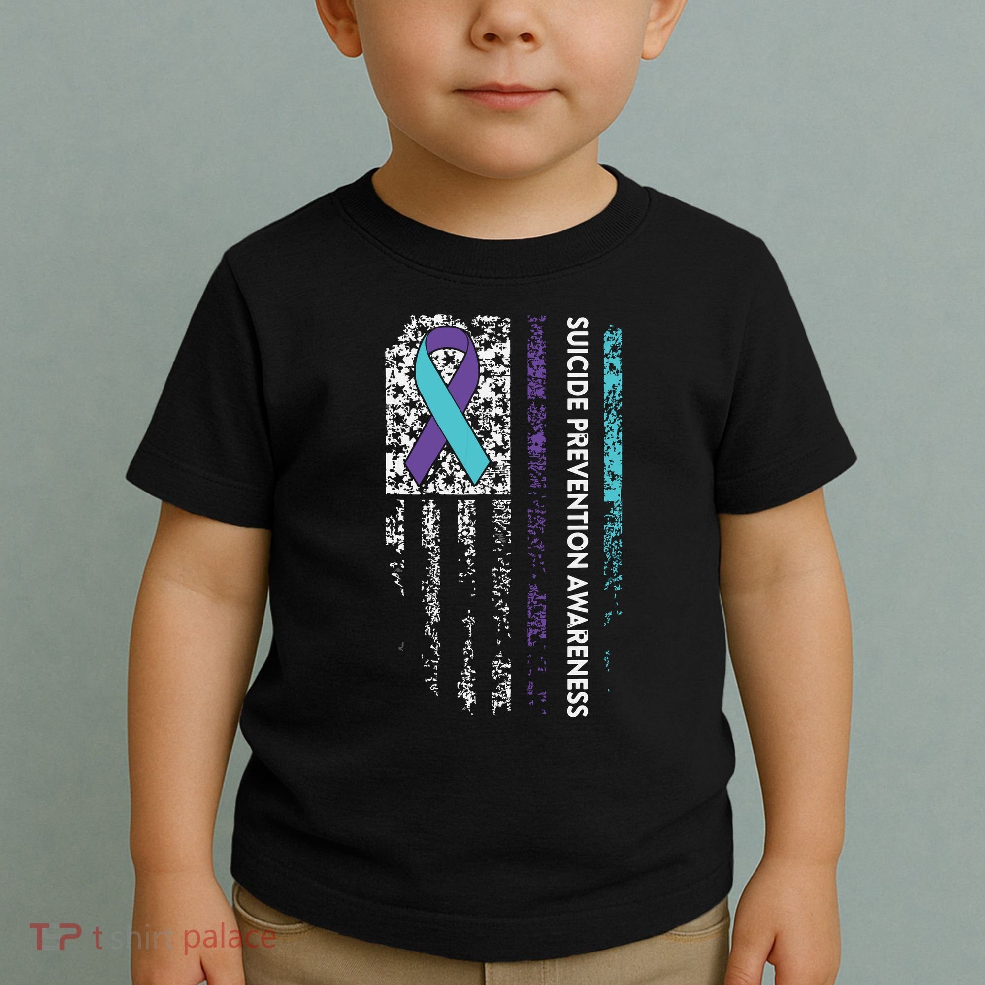 Suicide Prevention Awareness Ribbon American Flag Toddler T-Shirt
