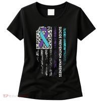 Suicide Prevention Awareness Ribbon American Flag Women's T-Shirt thumb 0