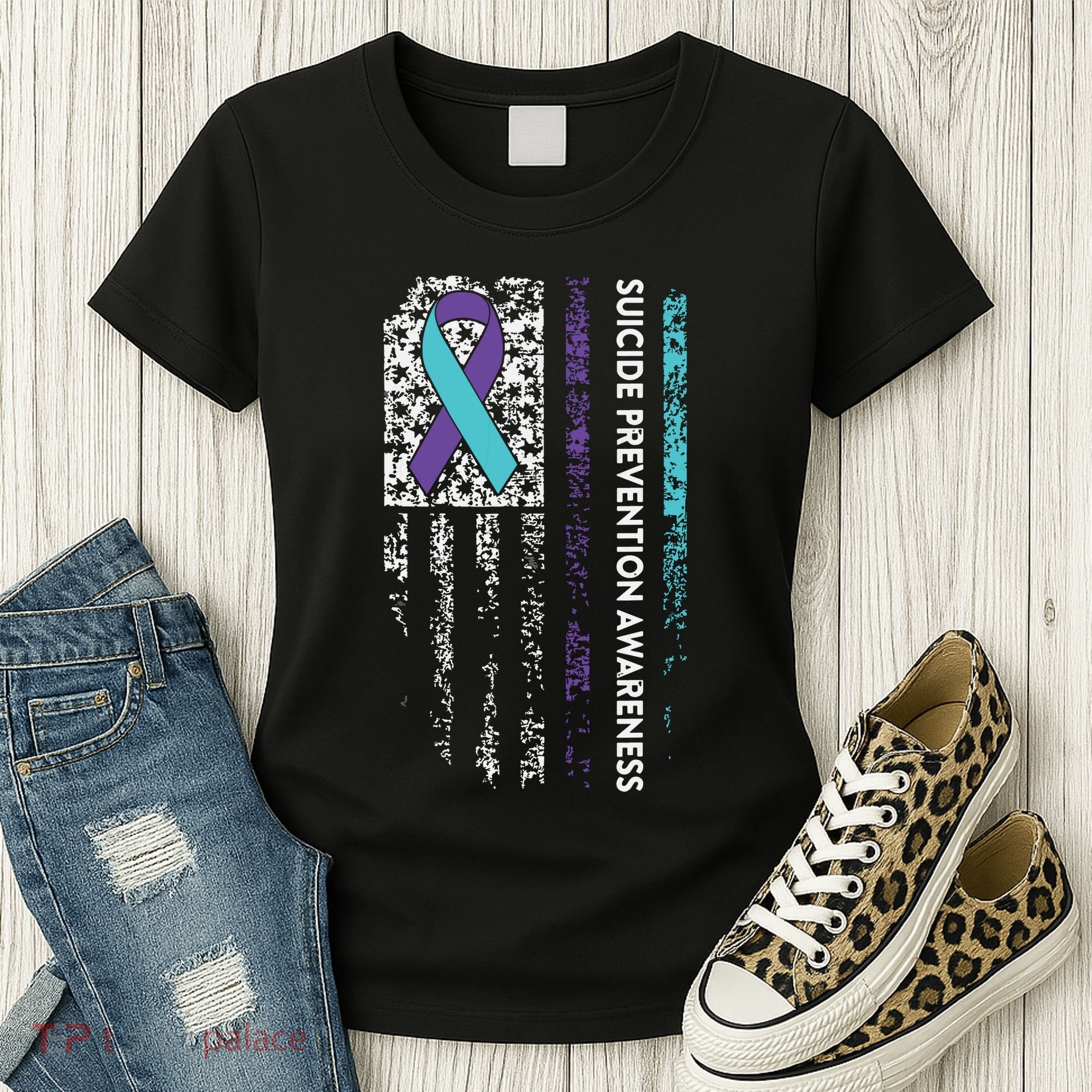 Suicide Prevention Awareness Ribbon American Flag Women's T-Shirt