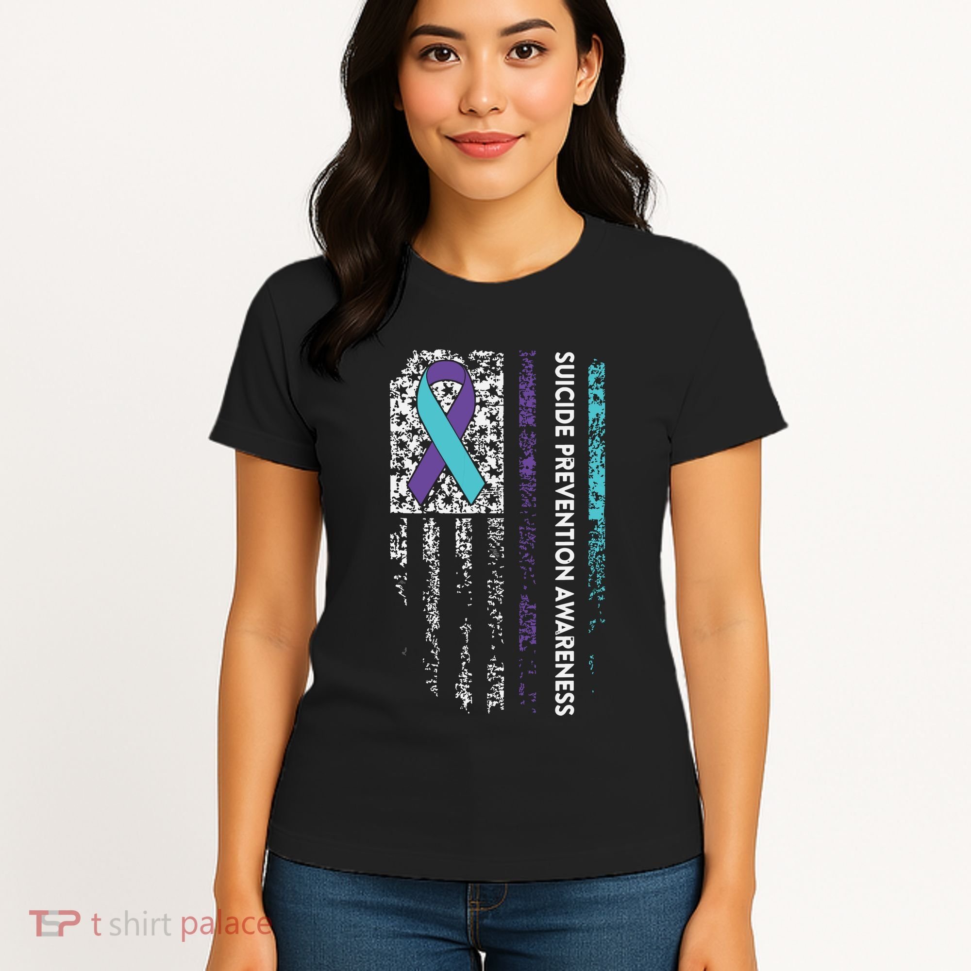 Suicide Prevention Awareness Ribbon American Flag Women's T-Shirt