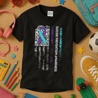 Suicide Prevention Awareness Ribbon American Flag Kids T-Shirt thumb 3