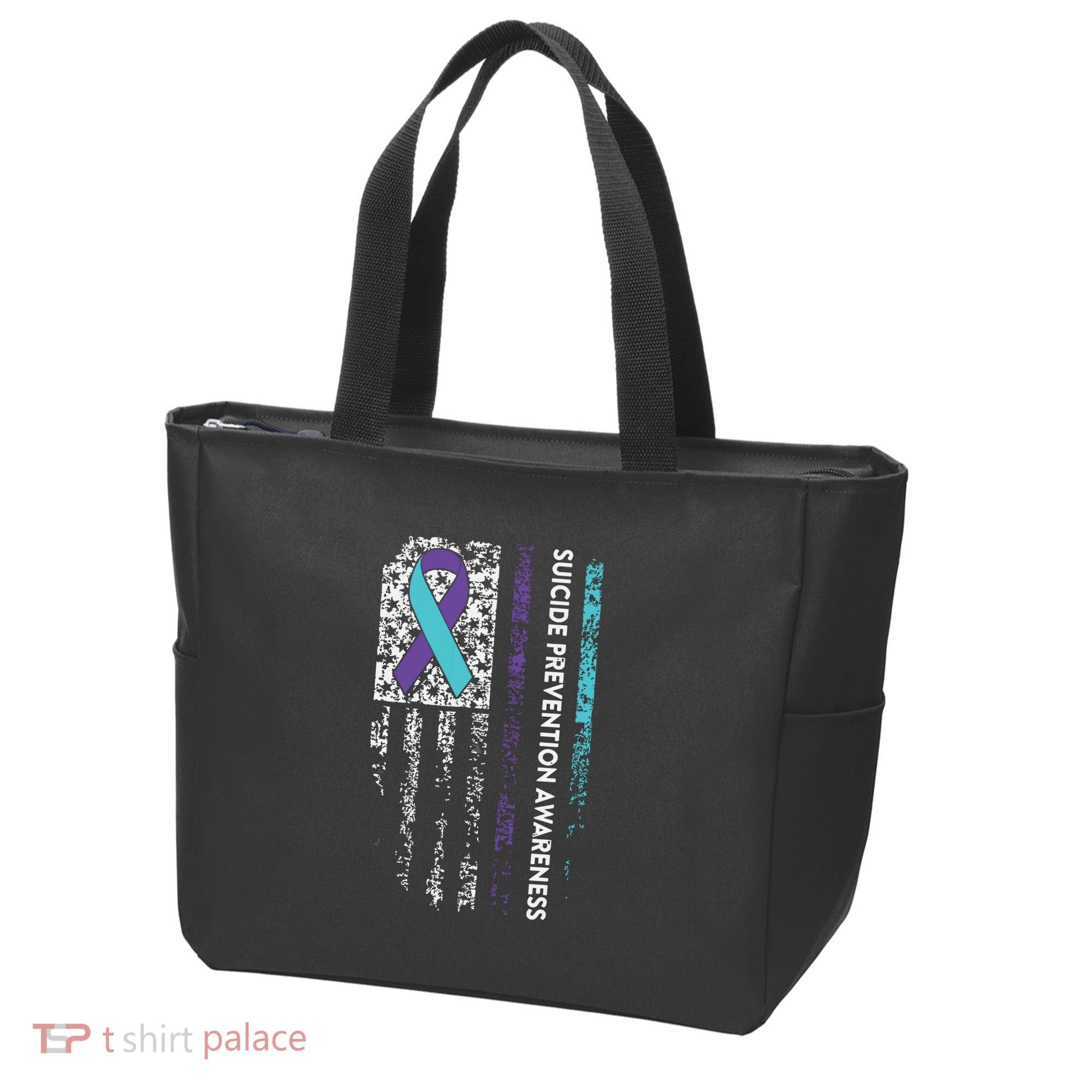 Suicide Prevention Awareness Ribbon American Flag Tote Bag