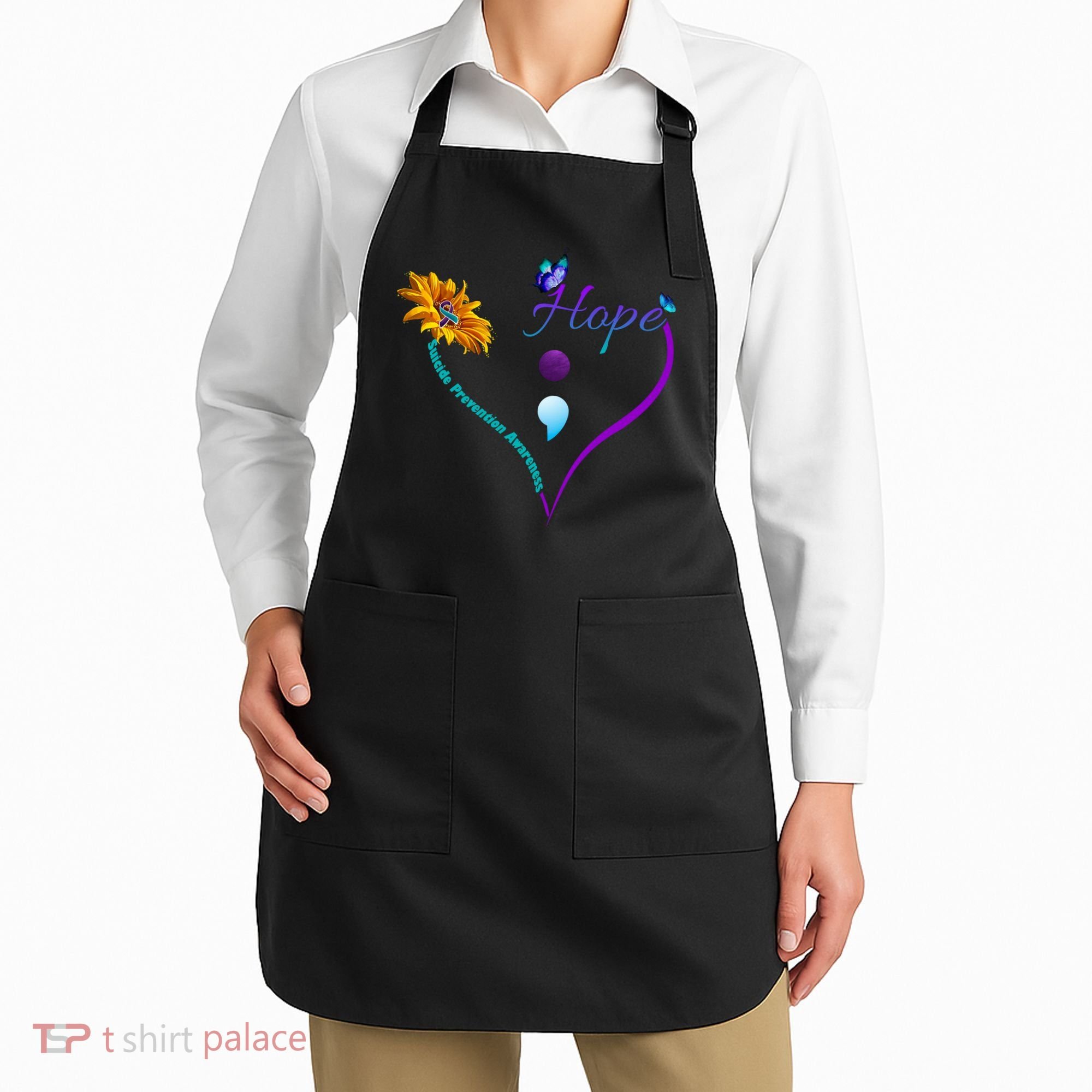 Suicide Prevention Awareness Floral Heart Apron
