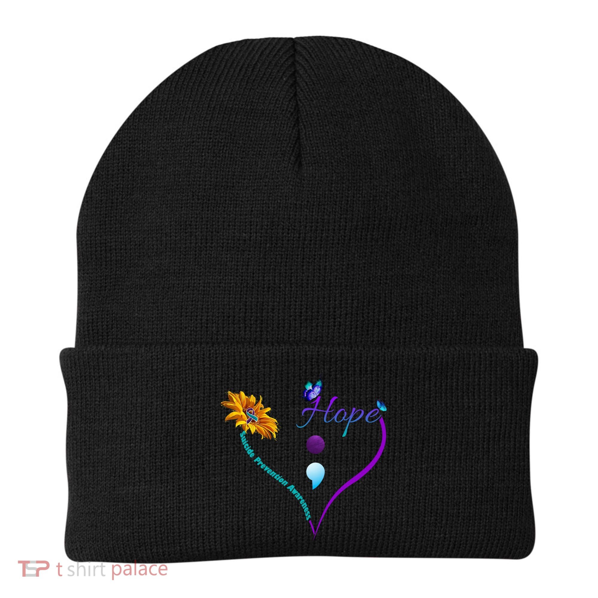 Suicide Prevention Awareness Floral Heart Beanie