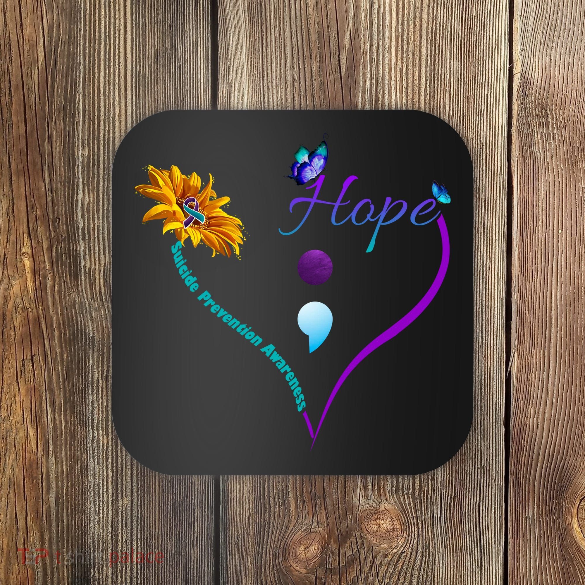 Suicide Prevention Awareness Floral Heart Coaster