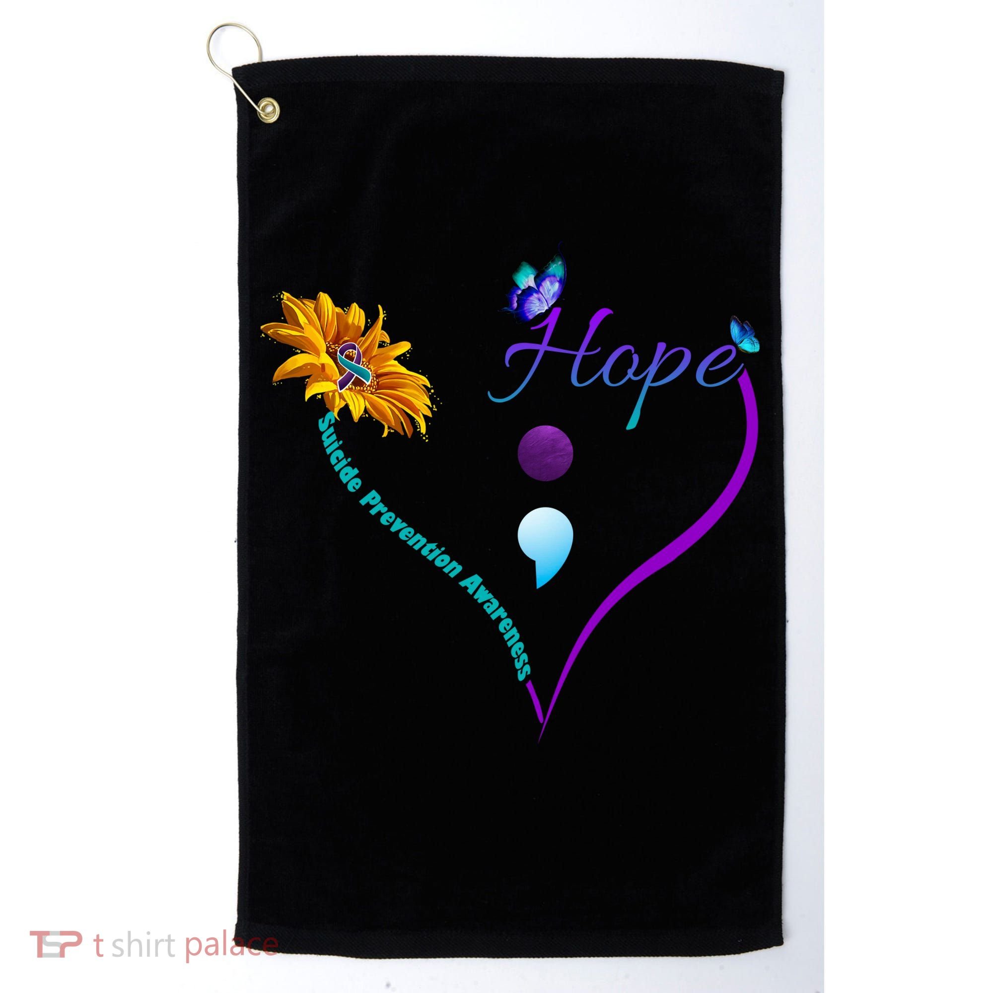 Suicide Prevention Awareness Floral Heart Golf Towel