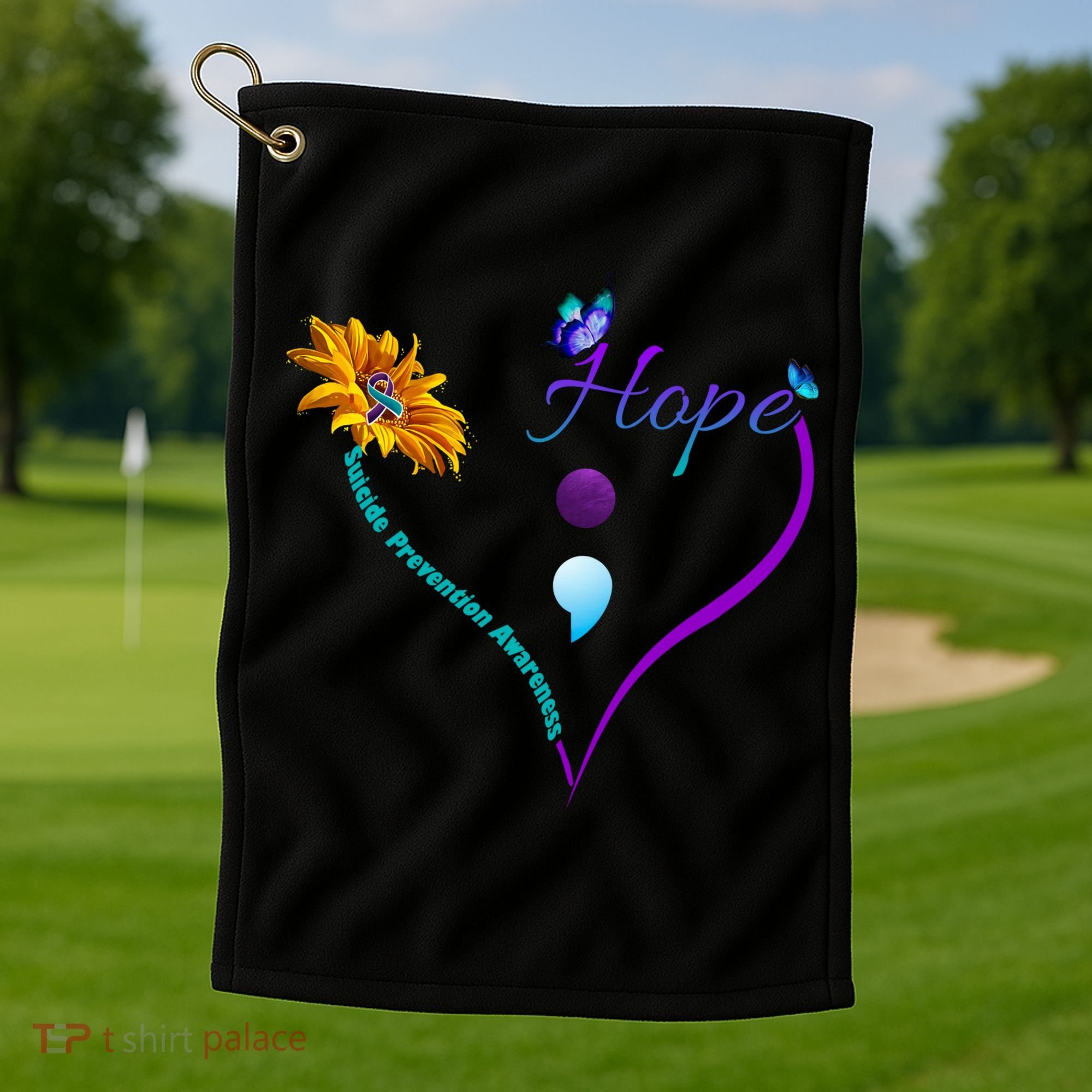 Suicide Prevention Awareness Floral Heart Golf Towel