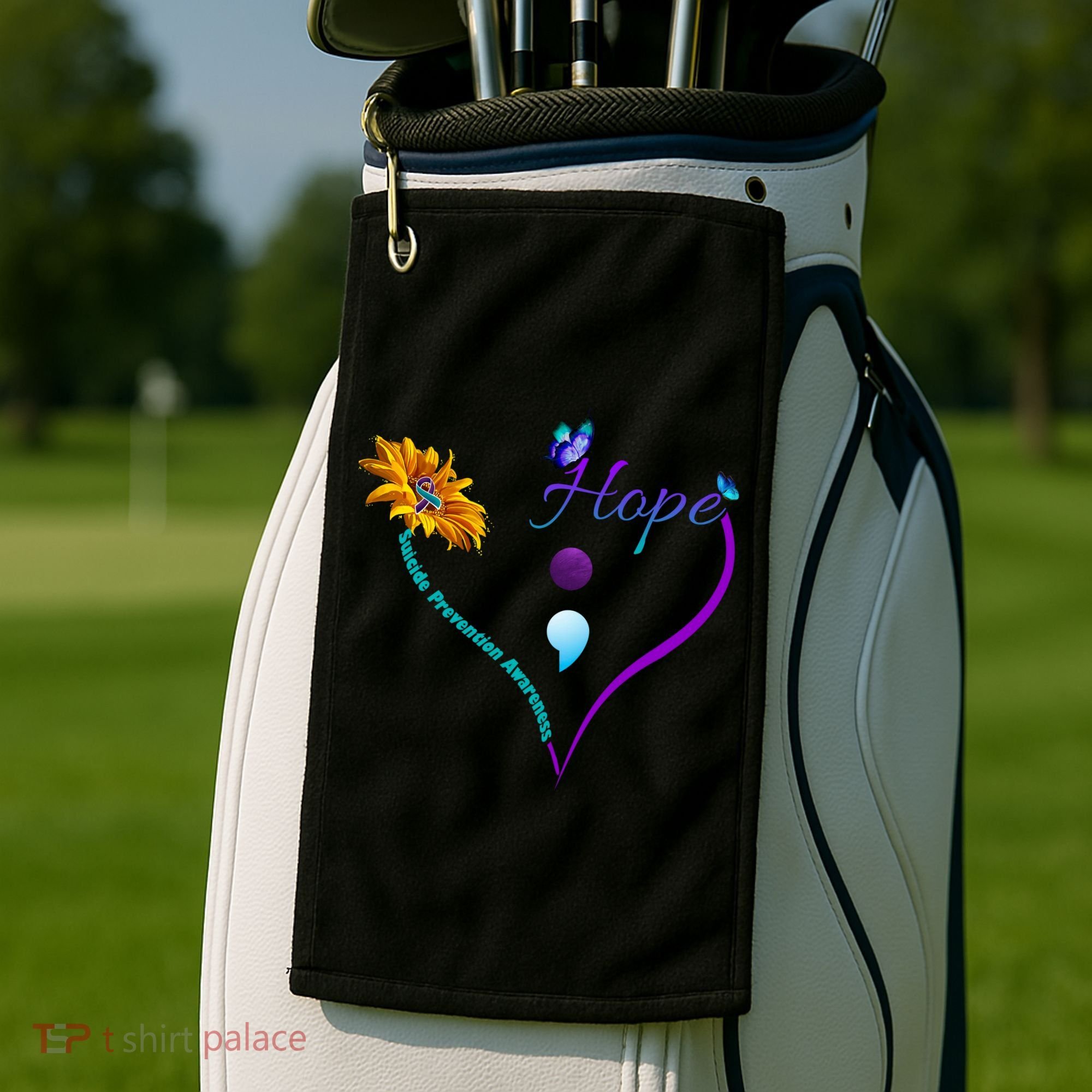Suicide Prevention Awareness Floral Heart Golf Towel