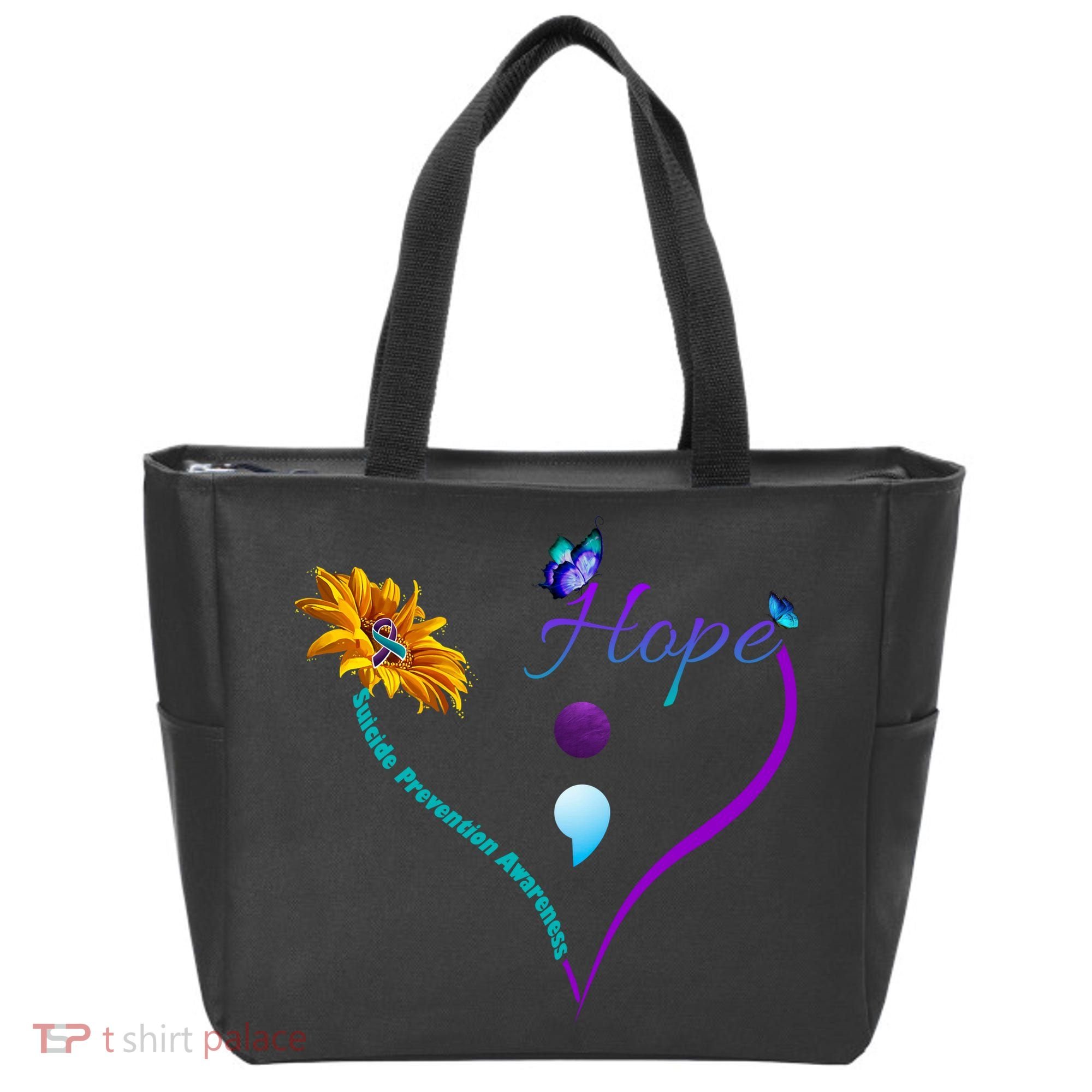 Suicide Prevention Awareness Floral Heart Tote Bag