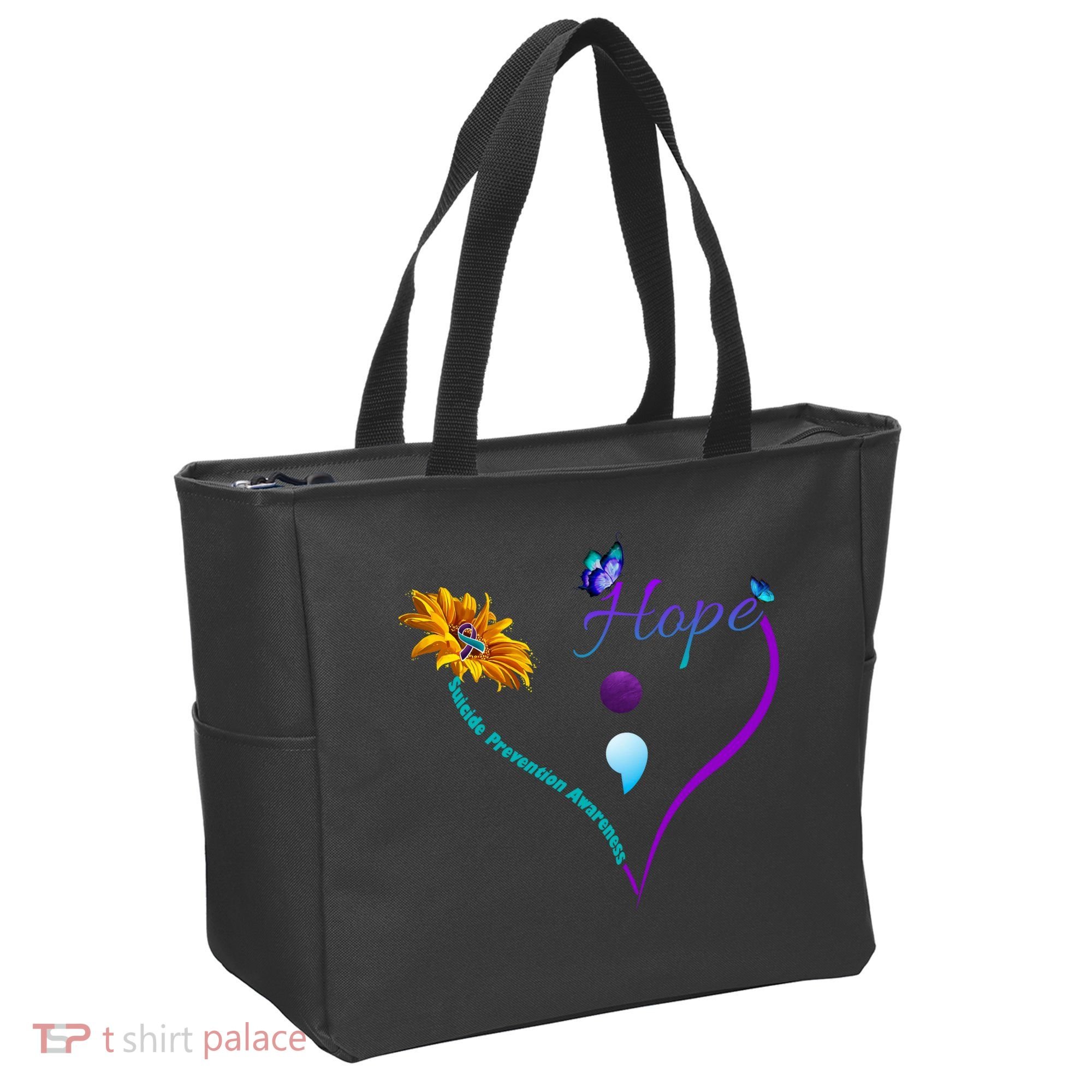 Suicide Prevention Awareness Floral Heart Tote Bag