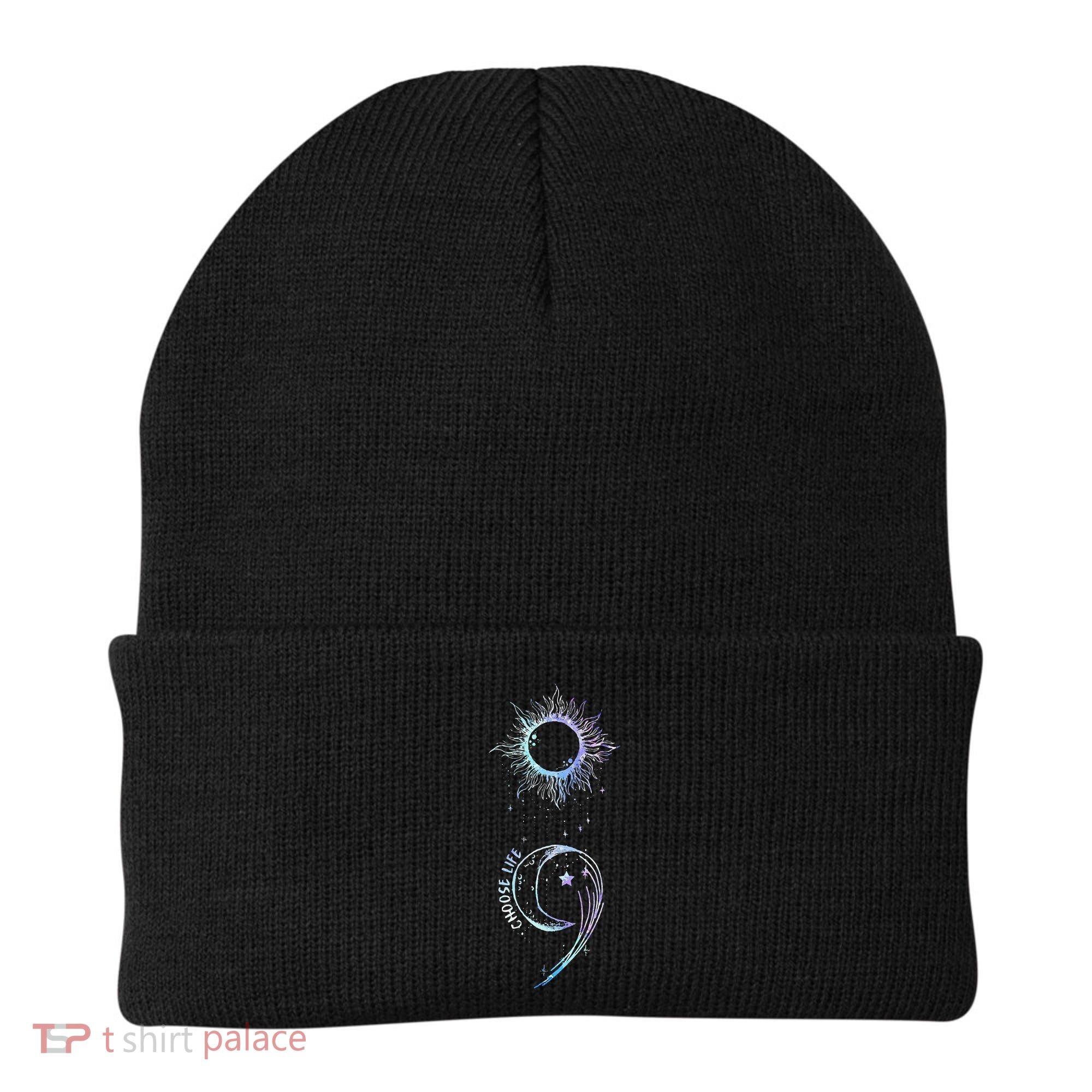 Suicide Prevention Awareness Choose Life Semicolon Gothic Beanie