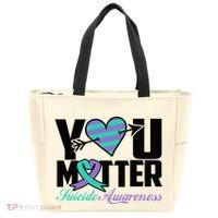 Suicide Prevention Awareness Teal Purple Ribbon You Matter Tote Bag thumb 0