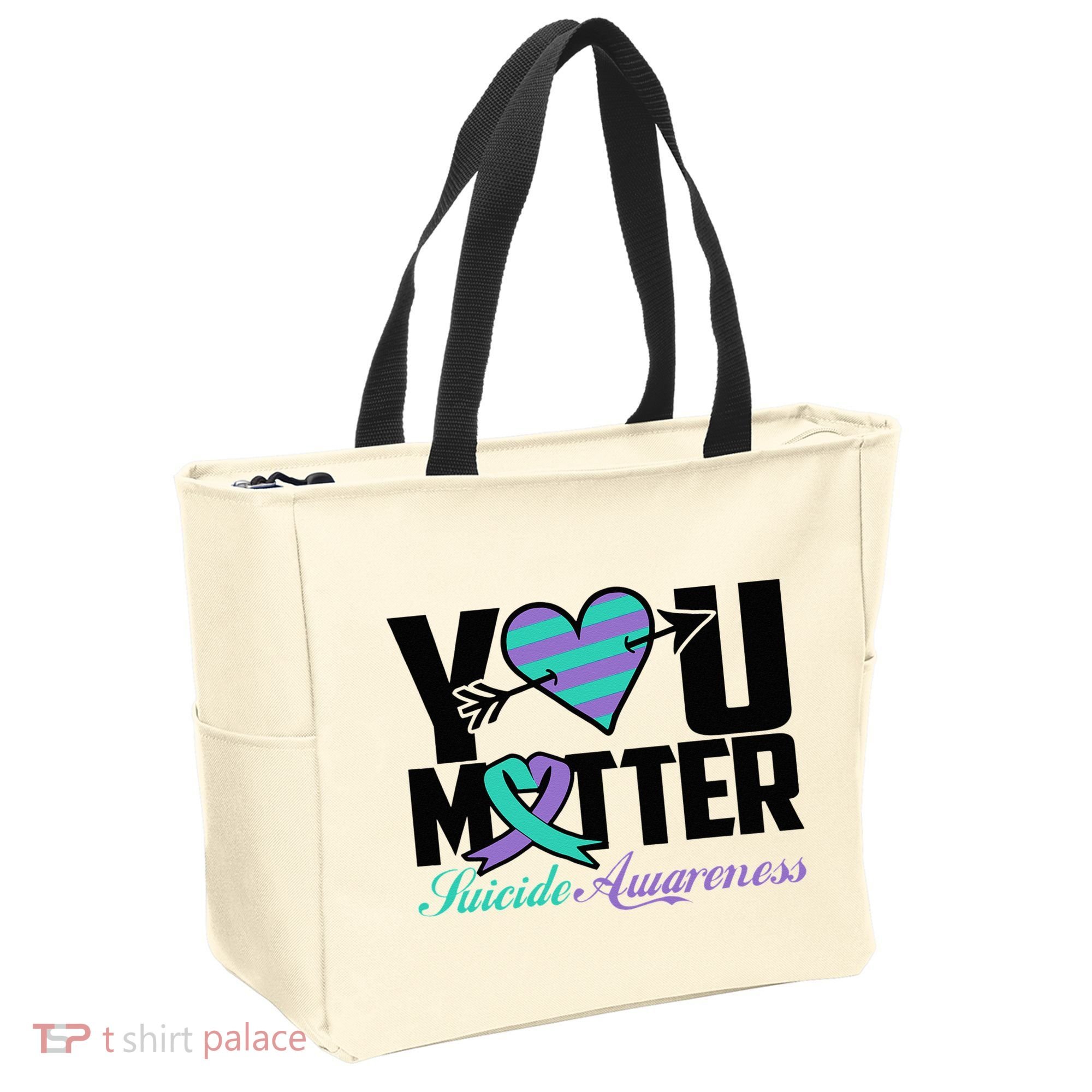 Suicide Prevention Awareness Teal Purple Ribbon You Matter Tote Bag