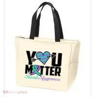 Suicide Prevention Awareness Teal Purple Ribbon You Matter Tote Bag thumb 3