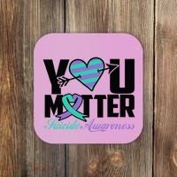 Suicide Prevention Awareness Teal Purple Ribbon You Matter Coaster thumb 0