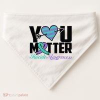 Suicide Prevention Awareness Teal Purple Ribbon You Matter USA-Made Doggie Bandana thumb 0