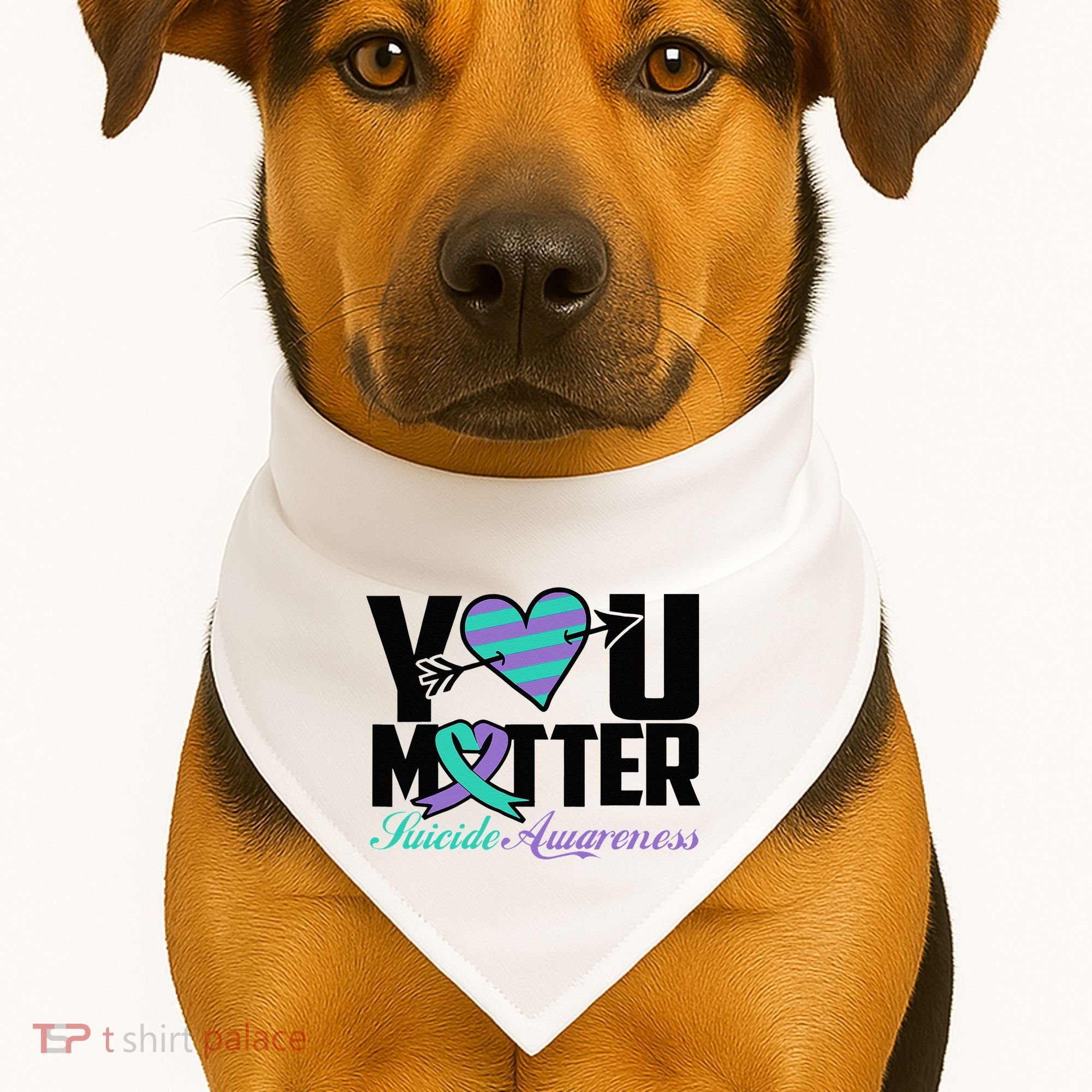 Suicide Prevention Awareness Teal Purple Ribbon You Matter USA-Made Doggie Bandana